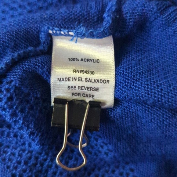 T/O Blue Cardigan Sweater Sheer Striped‎ 3/4 Sleeve Y2K Woman's Size Small - Picture 8 of 11